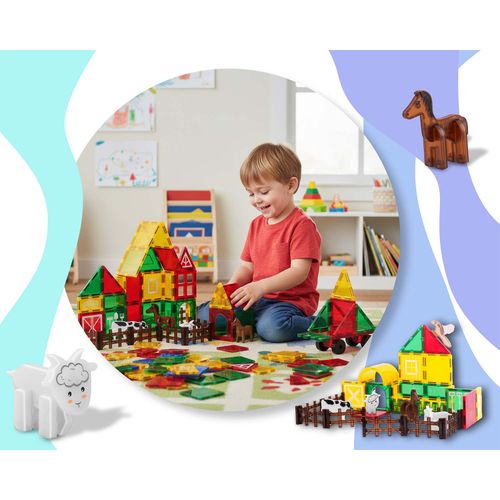 Klocki magnetyczne edukacyjne konstrukcyjne farma zwierząt RK-781 Ricokids na Arena.pl