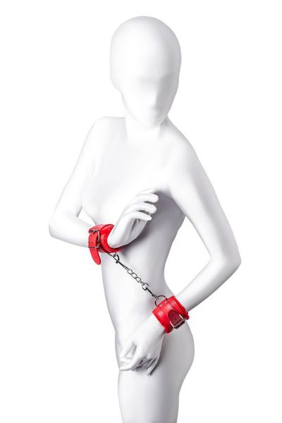 anonymo handcuffs, pu leather, red, 27 cm zdjęcie 2