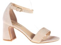 Sandały zamszowe na słupku 7,5 cm. piętka pasek beżowe Rozmiar obuwia - 40