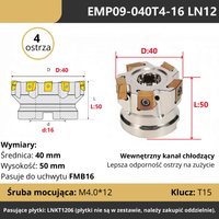 Głowica frezerska na płytki Rozmiar: EMP09-40-16-4T
