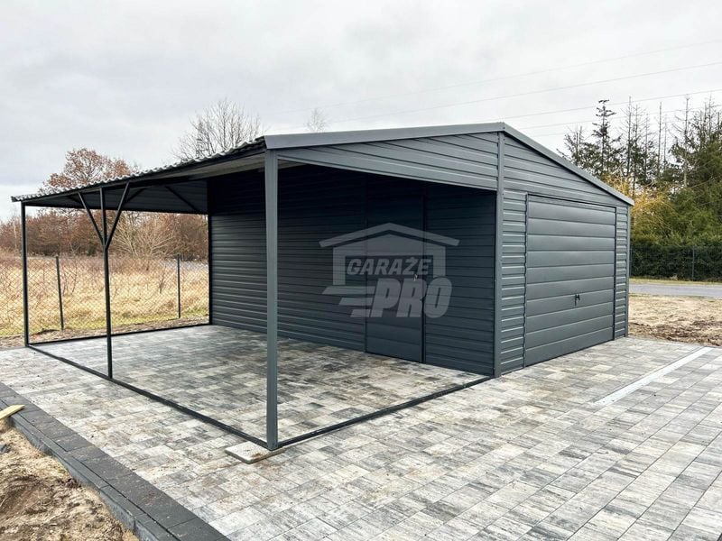 Garaż Blaszany 4x5 + wiata 4x5 - Brama drzwi  Antracyt  PRO263 zdjęcie 4