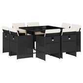 9-cz. zestaw mebli ogrodowych z poduszkami, czarny, rattan PE