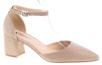 Czółenka na obcasie słupku 6 cm. champange brokatowe Rozmiar obuwia - 40