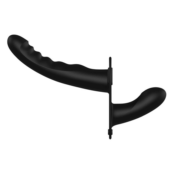 Ouch! - Dual Silicone Ribbed Strap-On - Adjustable - Black zdjęcie 1