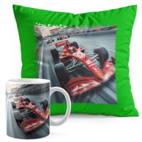 ZESTAW KUBEK + PODUSZKA ZIELONA - BOLID F1 WYŚCIGI SPORT