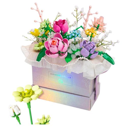 Klocki Konstrukcyjne Kompozycja W Pudełku Box Kwiatowy Fioletowy LED 706el. na Arena.pl