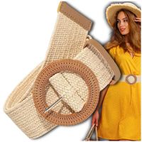 Jasny pasek damski słomiany beżowy elastyczny pas na talię pleciony