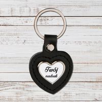 Brelok z czarnej skóry i metalu z Twoim zdjęciem - serce