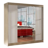 Szafa przesuwna Basti II z lustrem 200cm - garderoba- SONOMA/BIAŁY