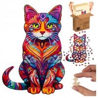 Puzzle Drewniane Układanka 130 Elementów Kot dla Dzieci i Dorosłych Gra