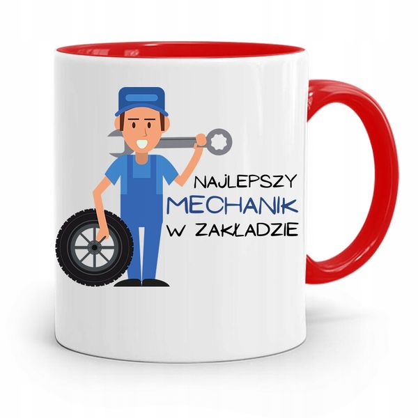 Kubek Czerwony Dla Mechanika Najlepszy W Zakładzie Z Nadrukiem Ze Zdjęciem zdjęcie 1