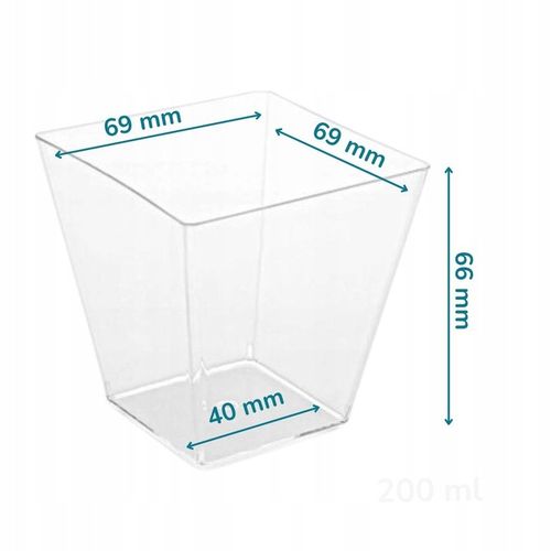 Pucharki plastikowe do deserów i przekąsek 200 ml kwadrat z pokrywką 50szt na Arena.pl