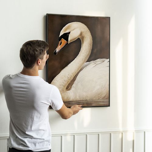 Plakat biały łabędź obraz 61x91 cm w czarnej ramie na Arena.pl