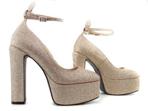 Złote platformy z paskiem w kostce 40 na Arena.pl