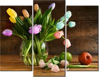 70 90CM OBRAZ 3 ELEM KOLOROWE TULIPANY ŚCIENNY DRUK PŁÓTNO