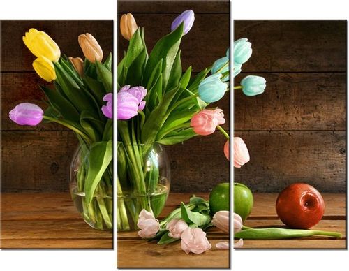 70 90CM OBRAZ 3 ELEM KOLOROWE TULIPANY ŚCIENNY DRUK PŁÓTNO na Arena.pl