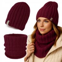 GRUBY WEŁNIANY KOMPLET damski KOMIN + CZAPKA ciepły POLSKI NATURALNA