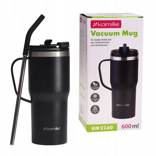 KUBEK TERMICZNY do kawy herbaty TERMOS szczelny ze słomką KAMILLE 600ml na Arena.pl