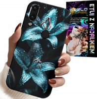 ETUI DO HUAWEI P SMART 2019 - TURKUSOWE LILIE KWIATY OBUDOWA + SZKŁO