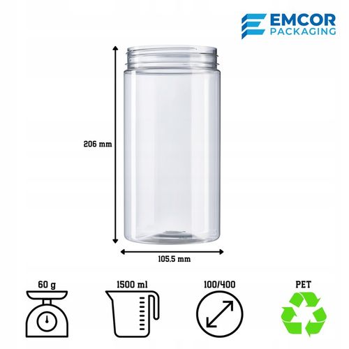 Pojemniki Kuchenne 1.5L 12 szt. – Słoiki PET na Żywność Makaron Przyprawy na Arena.pl