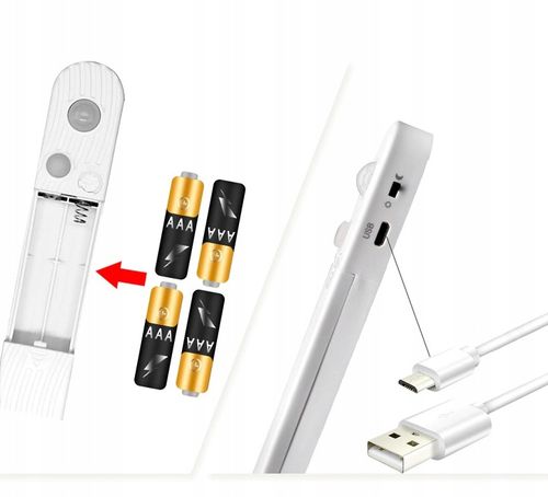 TAŚMA LED CZUJNIK RUCHU NA BATERIE + USB DO SZAFY MEBLI POD ŁÓŻKO na Arena.pl