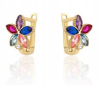 Złote Kolczyki Dziewczęce Dziecięce Kolorowe Kwiatki z Cyrkoniami 585 14kt