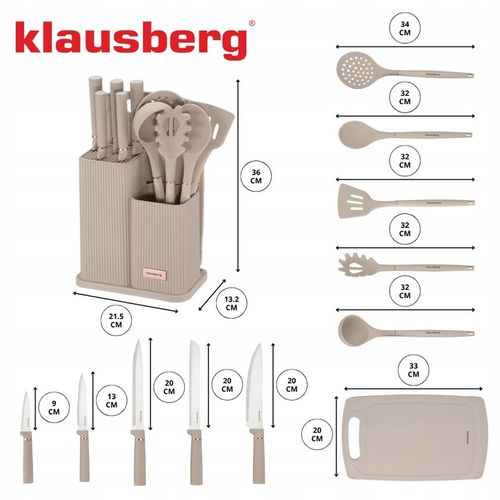 Komplet 5 Noży + Zestaw 5 przyborów kuchennych + deska do krojenia + Stojak na Arena.pl