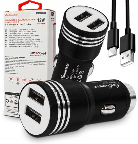 SZYBKA ŁADOWARKA SAMOCHODOWA 2x USB + KABEL USB-C na Arena.pl
