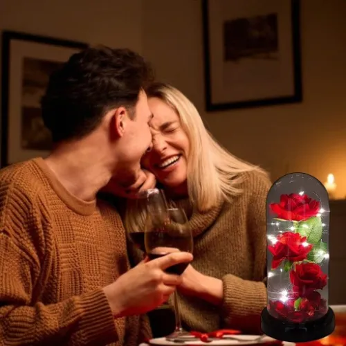 WIECZNA RÓŻA W SZKLE W KOPULE ŚWIECĄCA NA WALENTYNKI LED PREZENT PUDEŁKO na Arena.pl