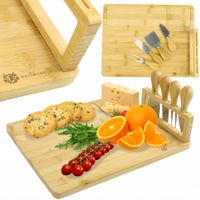 ZESTAW DESKA Z NOŻAMI DO SERWOWANIA SERÓW MIĘS PRZYSTAWEK BAMBUSOWA KPL
