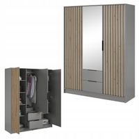 SZAFA GARDEROBA SOREN 3D SZARA 200CM OTWIERANA DUŻA PÓŁKI DRĄŻEK LUSTRO