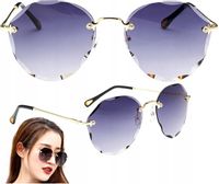 Okulary Damskie Bezramkowe przeciwsłoneczne szare UV400 ramki Złote Pilotki