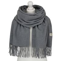 szary, elegancki szalik damski z poliestru z frędzlami - peterson