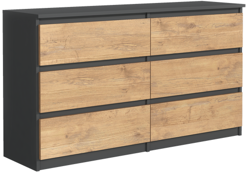 POJEMNA SZAFKA KOMODA 6 SZUFLAD 120CM ANTRACYT DĄB LANCELOT DO SYPIALNI na Arena.pl