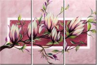 60 90CM OBRAZ 3 ELEM SŁODYCZ MAGNOLII PUDROWYM RÓŻU DRUK PŁÓTNO RAMA