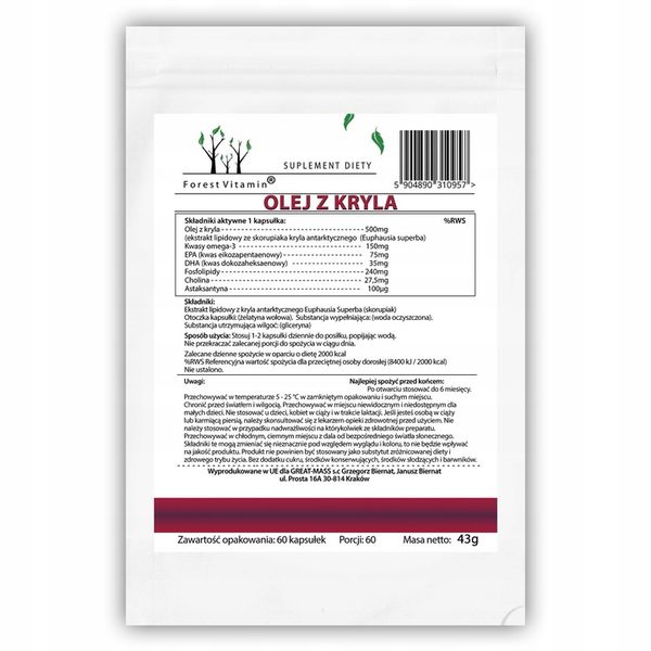 OLEJ Z KRYLA ANTARKTYCZNEGO KRILL MOCNY KRYL OMEGA 3 ASTAKSANTYNA zdjęcie 4