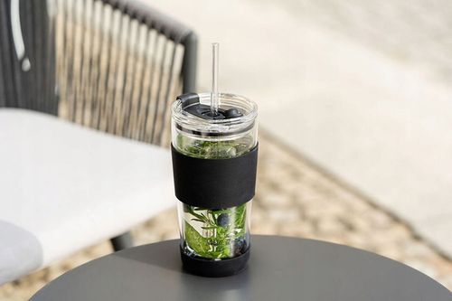 Szklany kubek do kawy ze słomką Vialli Design FUORI 600ml 30374 (czarny) na Arena.pl