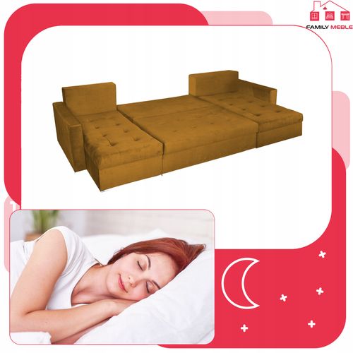 Narożnik Varius BIG rozkładany f spania pojemniki Family meble złoty żółty na Arena.pl