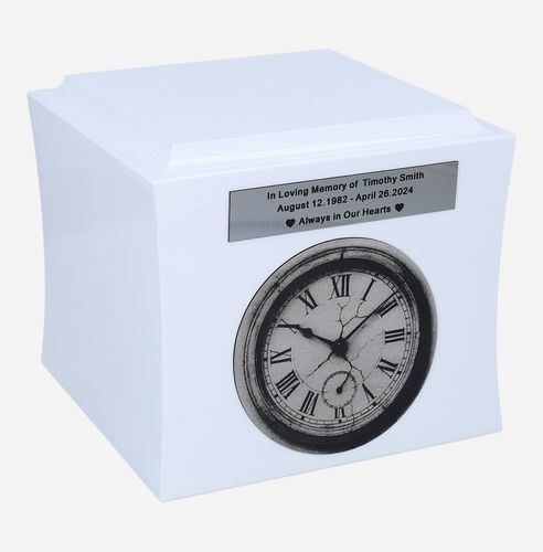 Symboliczna urna z grawerowanym zegarem Biały/Wzór1/Plakietka na Arena.pl