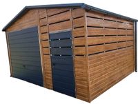 Garaż Blaszany 5x4 Brama uchylna - drzwi - Drewnopodobny GB169