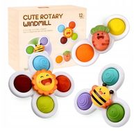 FIDGET SPINNER Z PRZYSSAWKĄ SENSORYCZNĄ KĄPIEL PREZENT GRZECHOTKA 3 SZTUKI