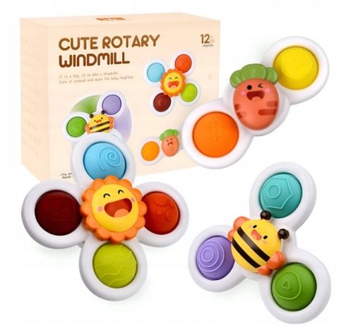 FIDGET SPINNER Z PRZYSSAWKĄ SENSORYCZNĄ KĄPIEL PREZENT GRZECHOTKA 3 SZTUKI na Arena.pl