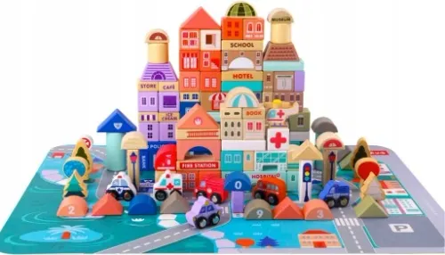 Drewniane Klocki Miasto Auta 115 Klocków + Puzzle na Arena.pl