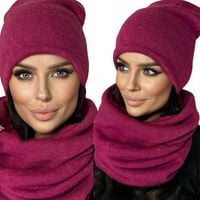 POLSKI KOMPLET DAMSKI KOBIECY ZIMOWY CZAPKA KOMIN DUŻY CIEPŁY JAGODOWY