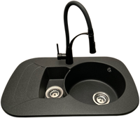 Zlewozmywak 1,5 komorowy z ociekaczem VIGEN  grafit z lewym ociekaczem + bateria NEXO