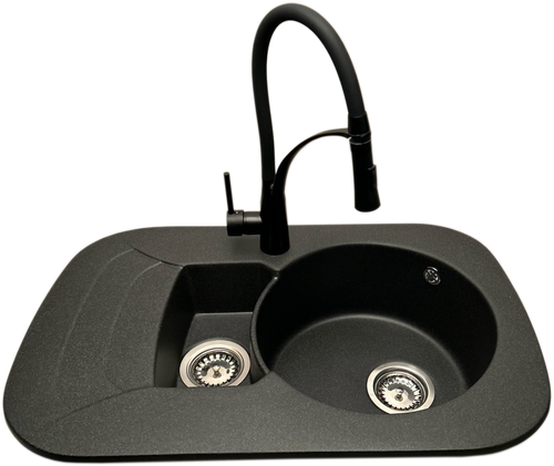 Zlewozmywak 1,5 komorowy z ociekaczem VIGEN  grafit z lewym ociekaczem + bateria NEXO na Arena.pl