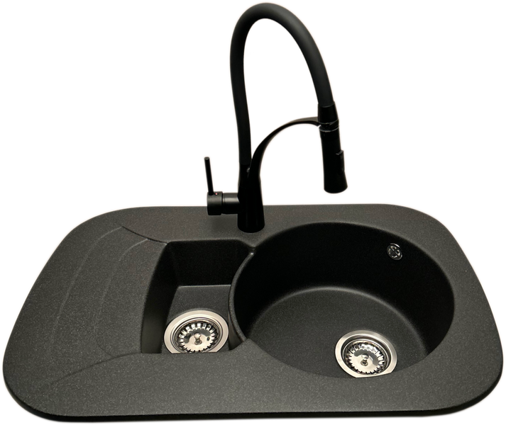 Zlewozmywak 1,5 komorowy z ociekaczem VIGEN  grafit z lewym ociekaczem + bateria NEXO zdjęcie 1