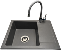 Zlewozmywak jednokomorowy z ociekaczem ADAL szary z prawym ociekaczem + bateria flex LAVO