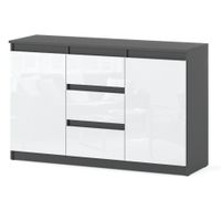 Komoda 3 Szuflady 120cm Młodzieżowa Salon Sypialnia Szara Mat Biała Połysk