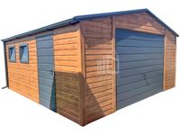 Garaż blaszany 5x5m Brama uchylna drzwi 2x okno rynny dach dwuspad ID794